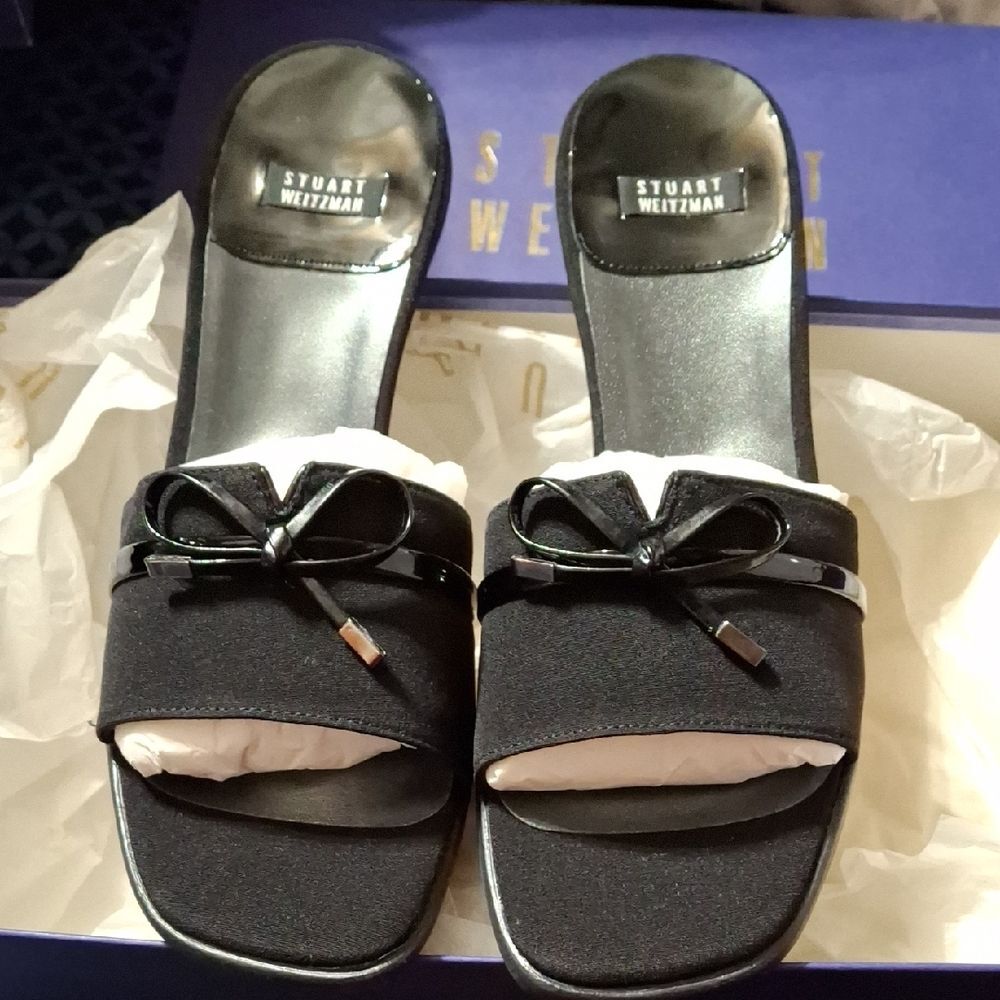 Stuart Weitzman Black Bow Mules